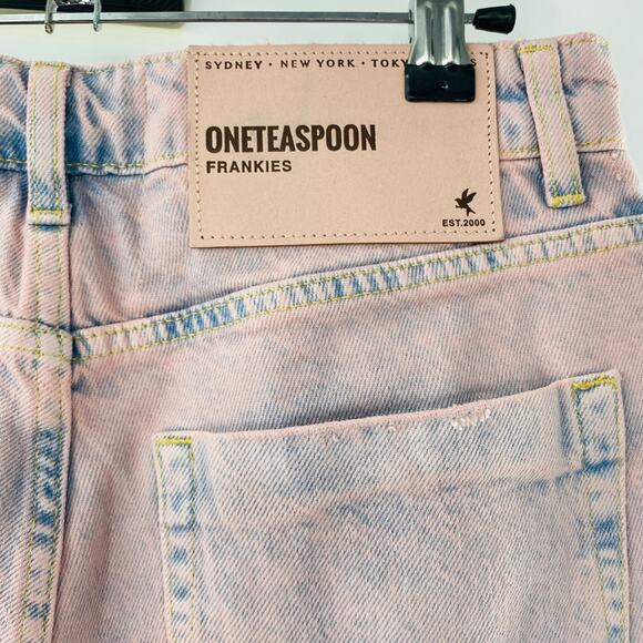 NEW Free people One Teaspoon Frankies Fringe Raw Hem Pink Haze Denim Shorts 26 - Picture 5 of 11